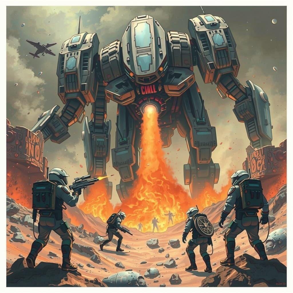 Futuristic Space Battle in a Desolate Landscape