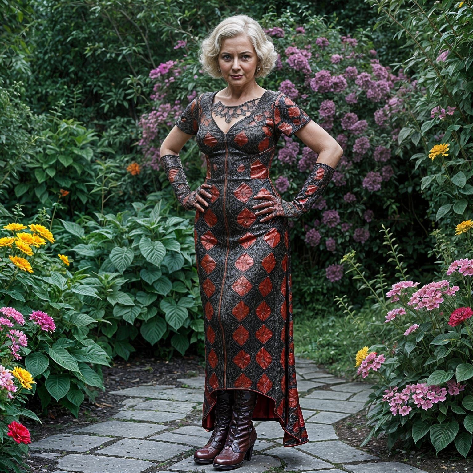 Hyperrealistic Older Woman in Latex Dress