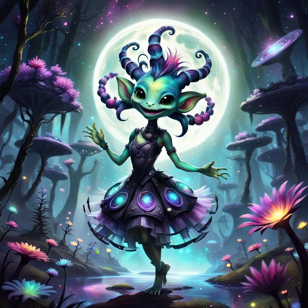 Dancing Alien Reptile in Candy Art Style