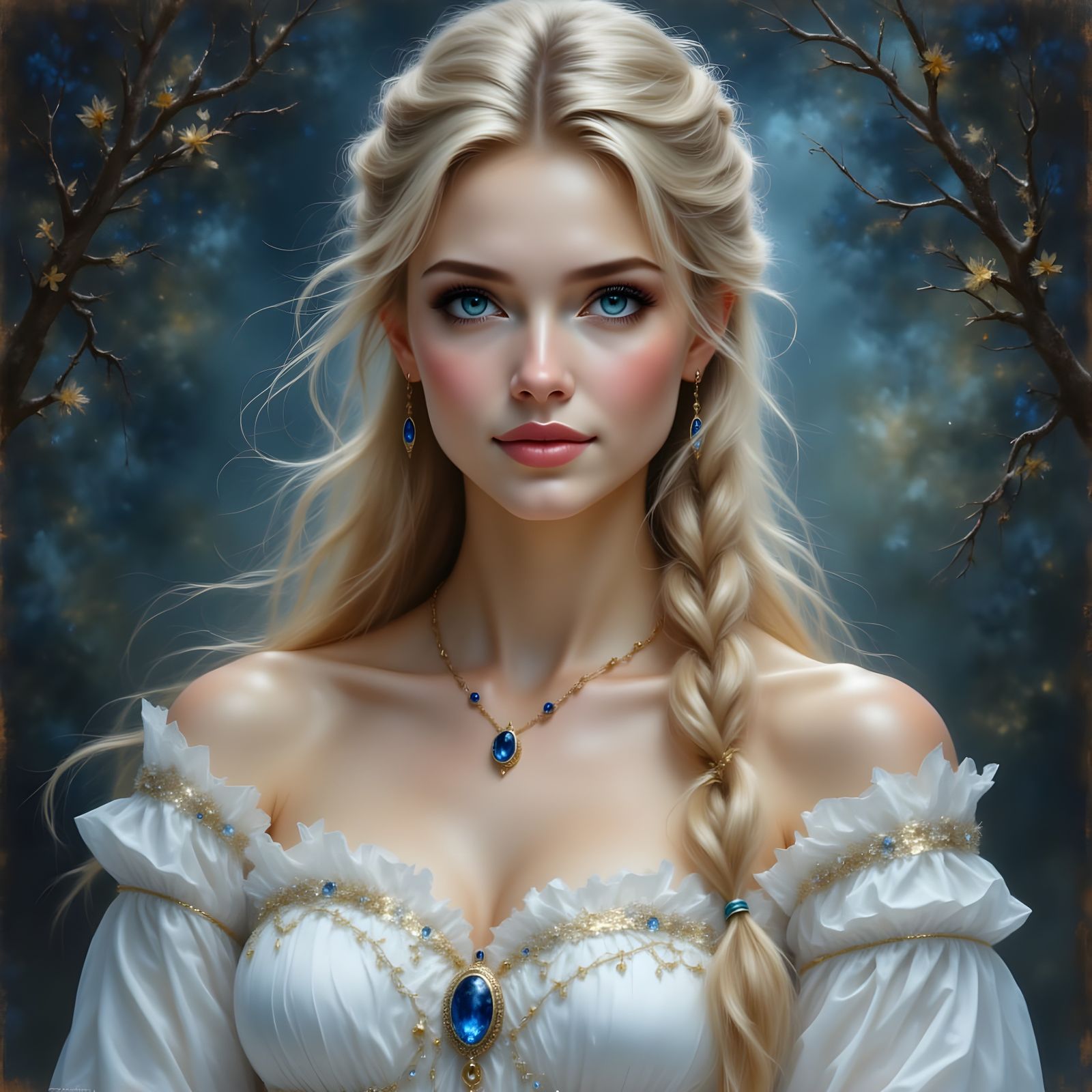 Sapphire-Eyed Norse Goddess in Ethereal Fantasy