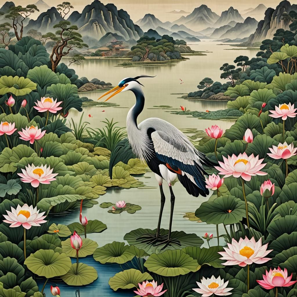 Suzhou silk embroidery - heron