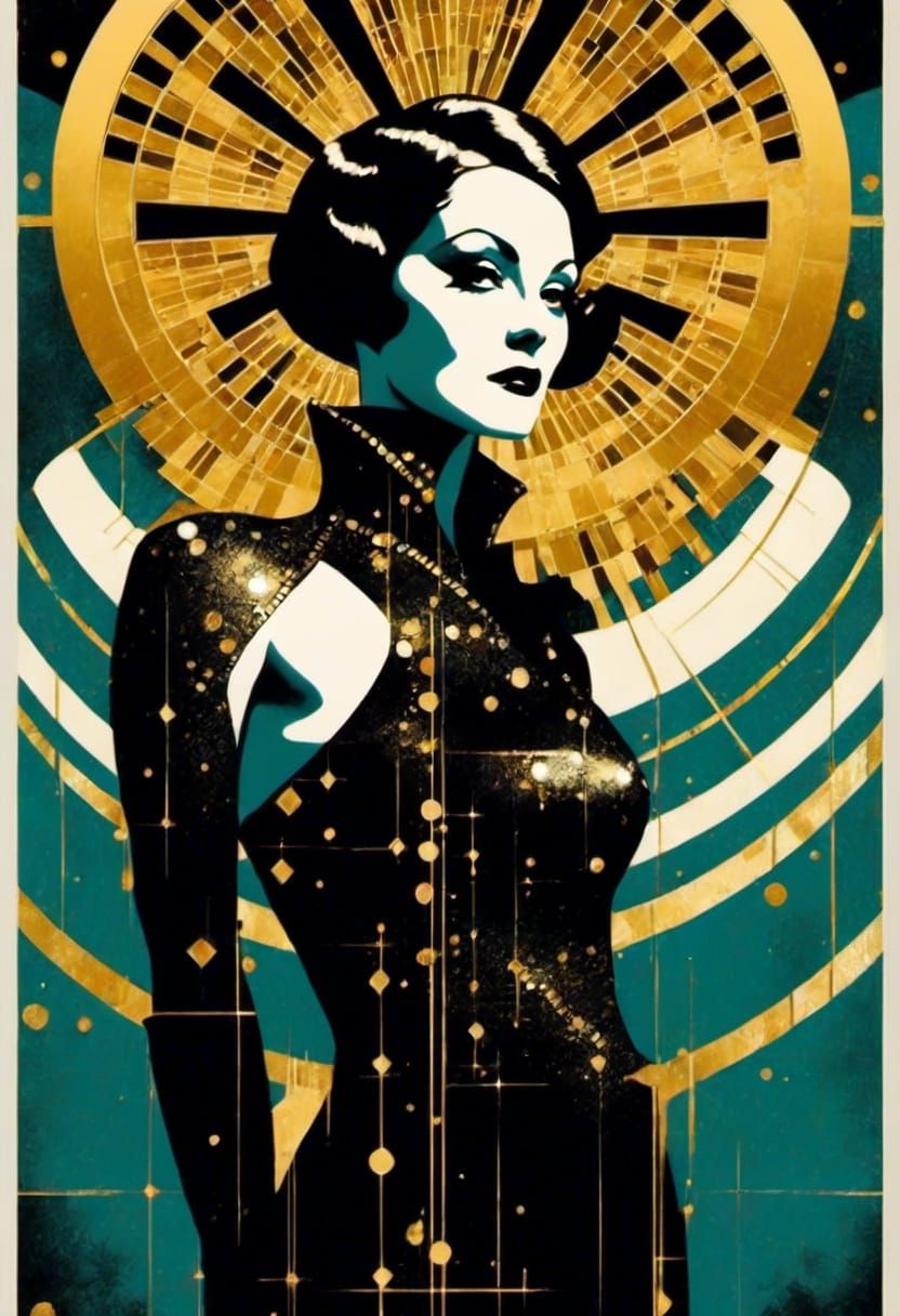 Art Deco Glamour: A Geometric Illustration in Gold