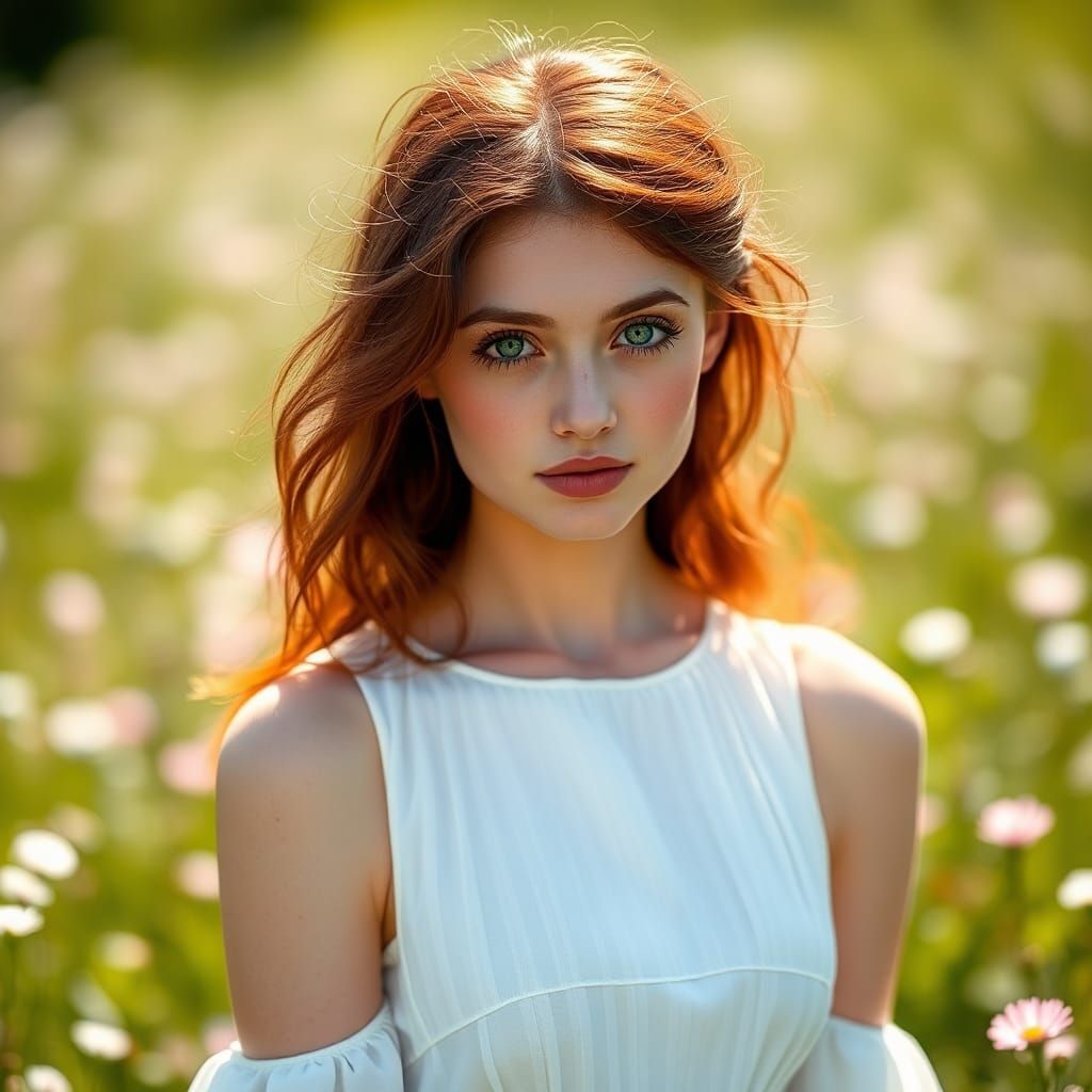Woman with Red Hair in Meadow, Portrait Photography