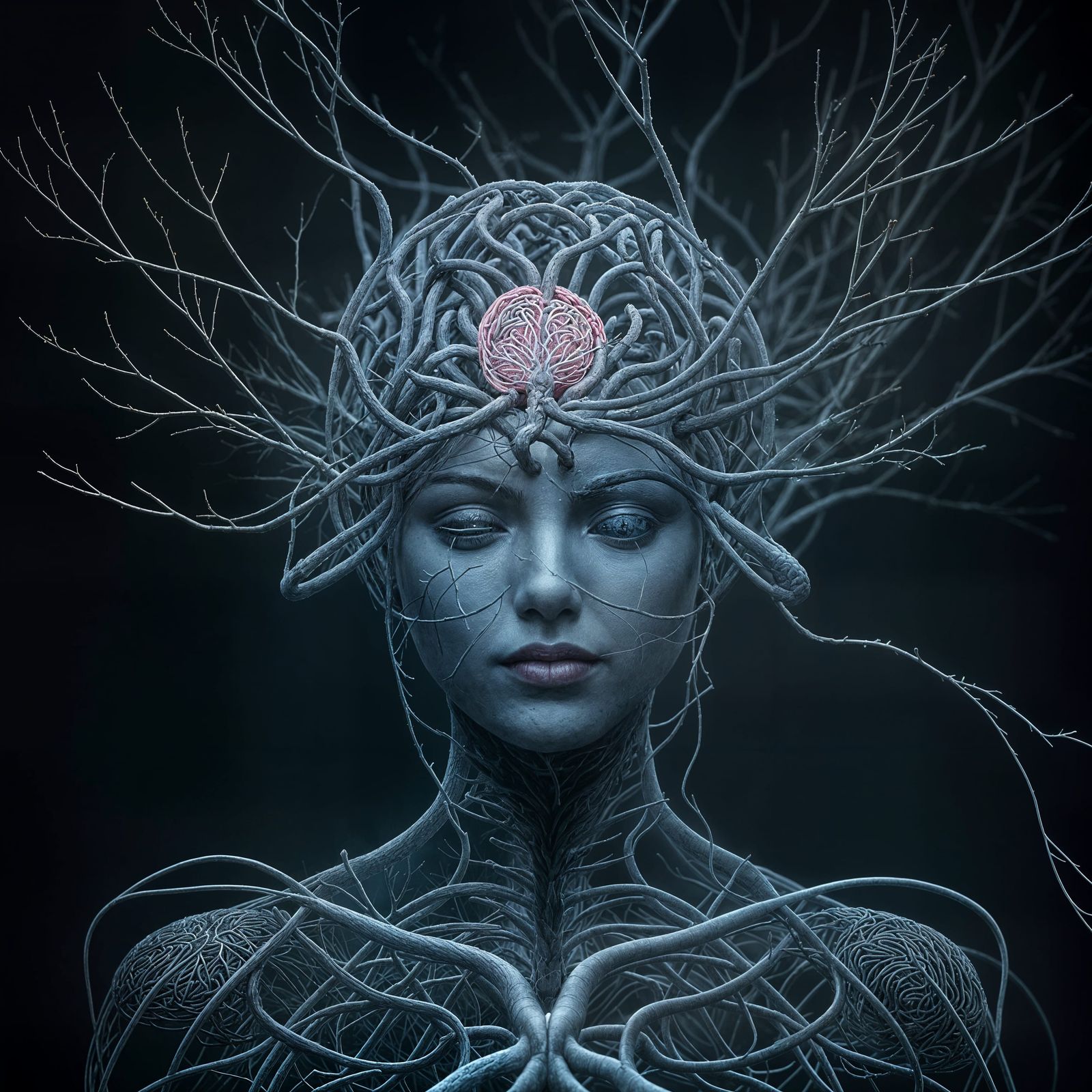 Surreal Neuro Art Depicting Brain Refinement in Glowing, Eth...