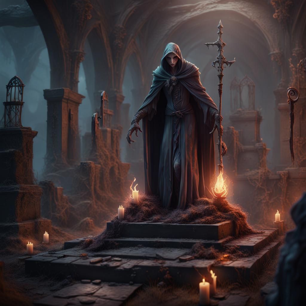 Necromancer Resurrects a Body: Fantasy Concept Art