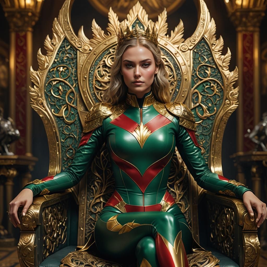 Lithuanian Queen on Gold Throne: Detailed Digital Art