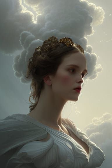 Regal Woman in Cloud Dress: Hyperdetailed Concept Art