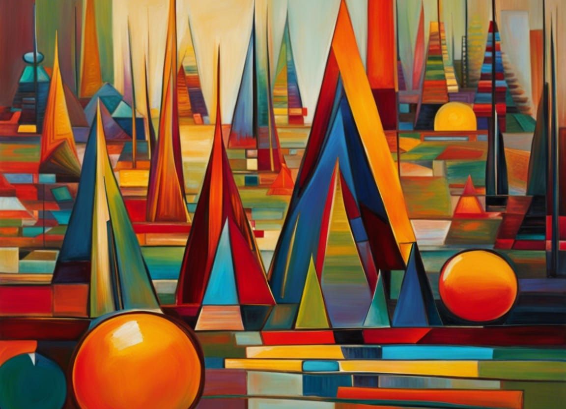 Abstract Geometric Oil Painting with Striking Colors