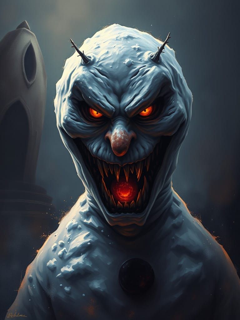 A hauntingly  snowman portrait