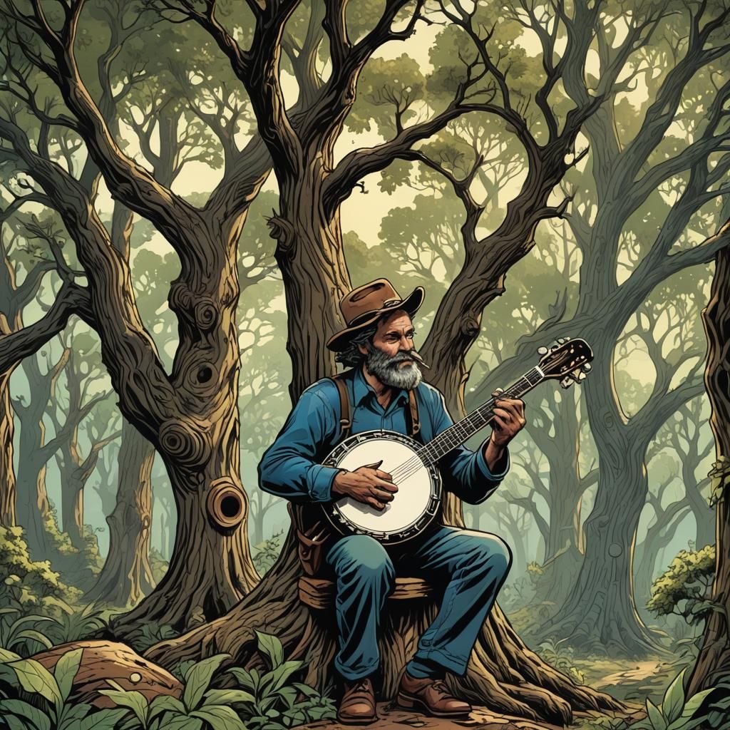 Tree Plays Banjo: Comic Book Illustration
