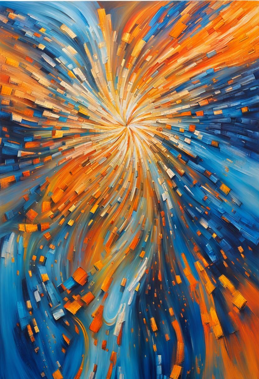 Vibrant Dance of Blue and Orange Hues in Abstract Expression...
