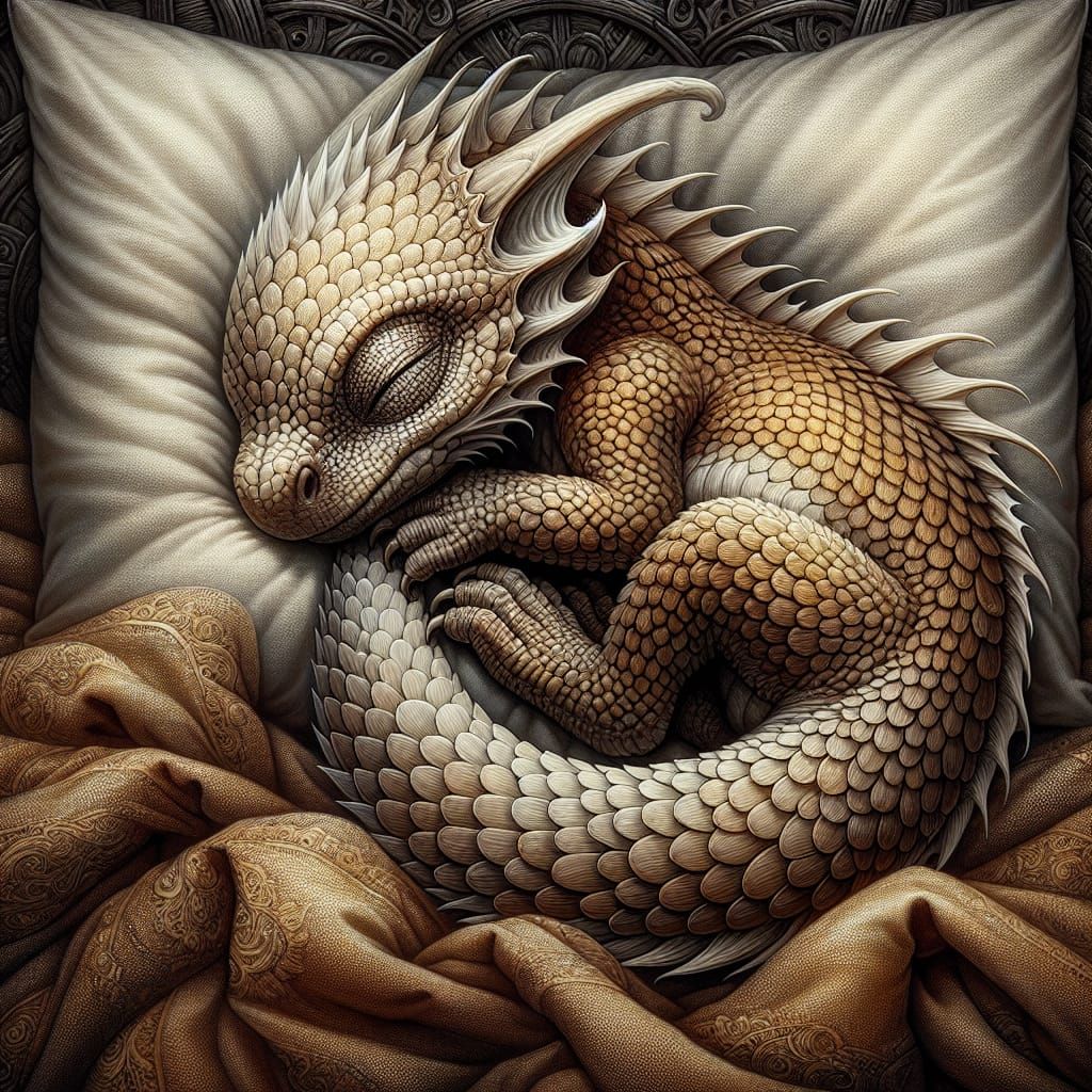 Adorable Baby Dragon Sleeping: Matte Painting Style