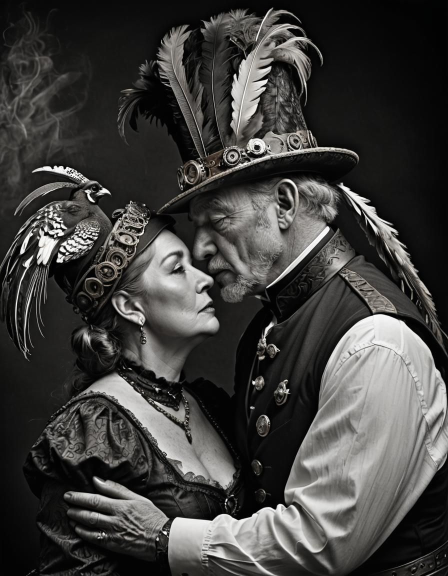 Steampunk Portrait: Senior Man and Full-Figured Woman