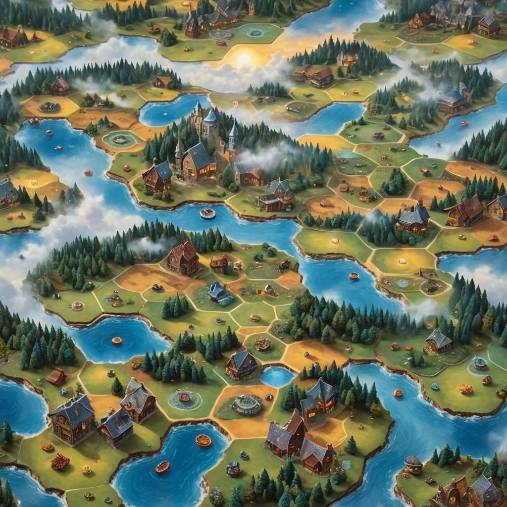 Settlers of Catan in Ethereal Fantasy Style