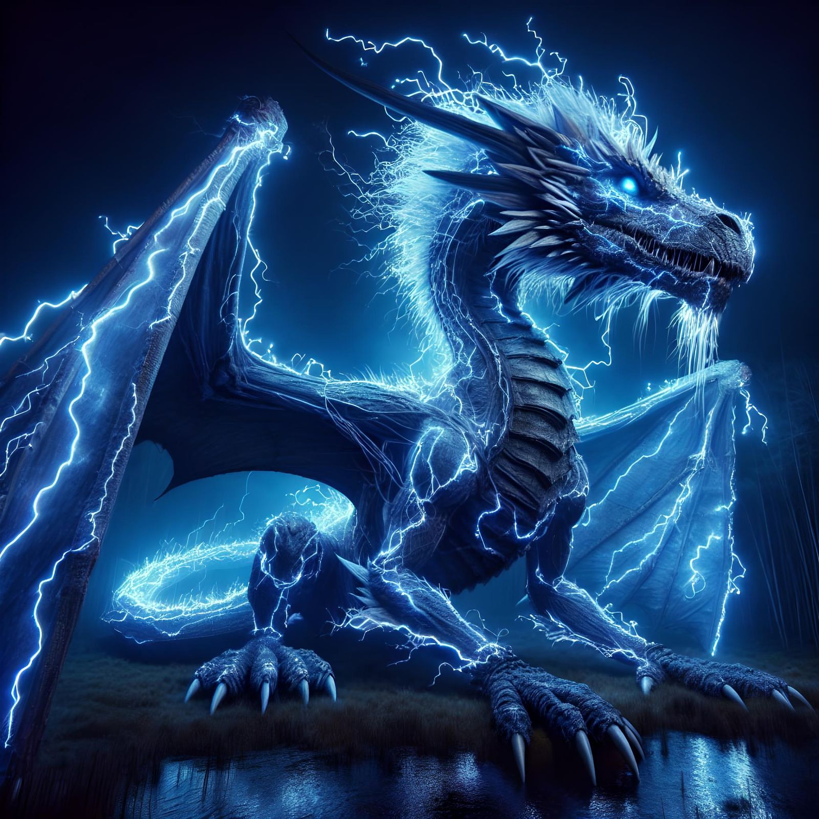 Electric Blue Lightning Dragon in Hyperrealism