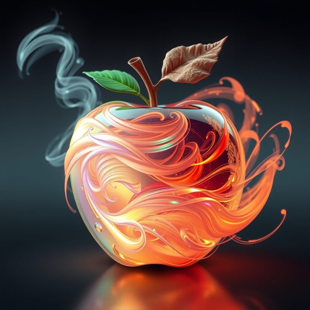 Surreal Elemental Apple in 3D Realistic Anime Style