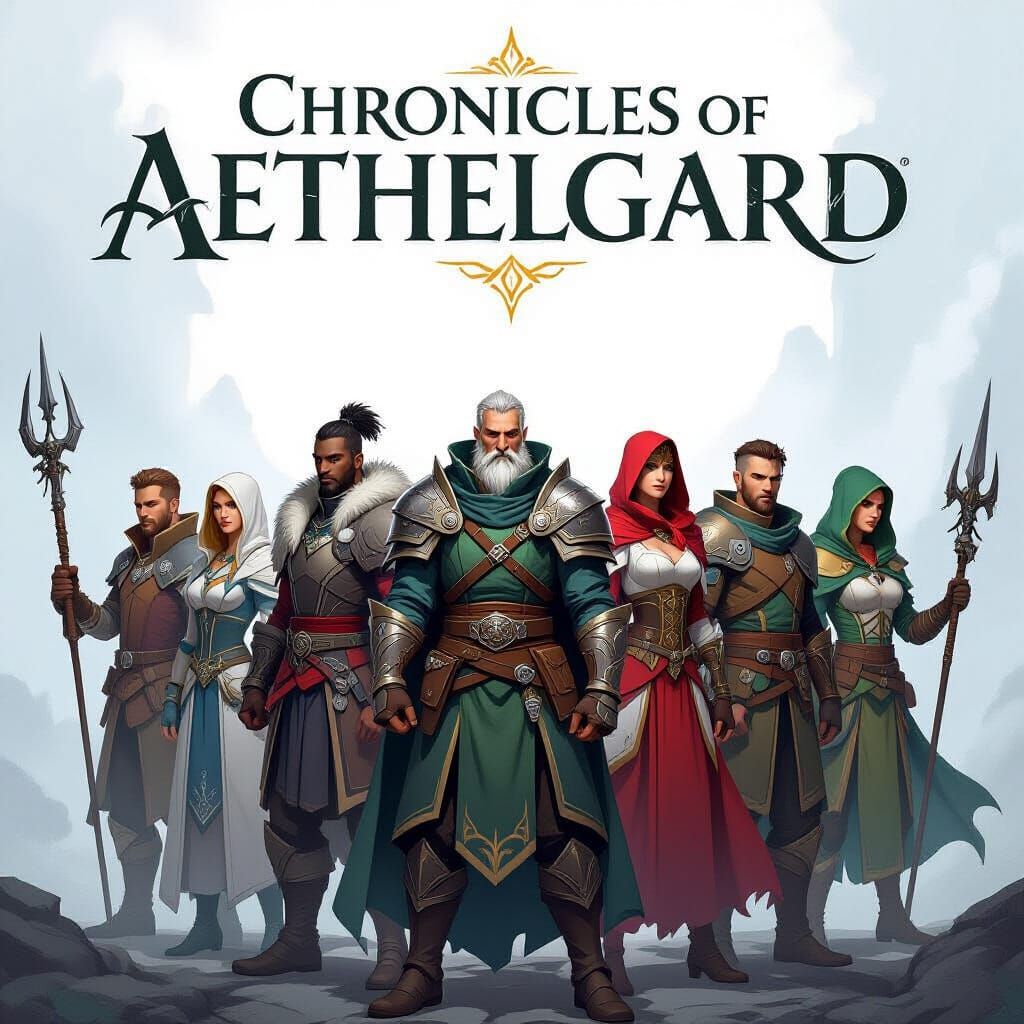 Fantasy Game Cover with Diverse Heroes on Epic Quest