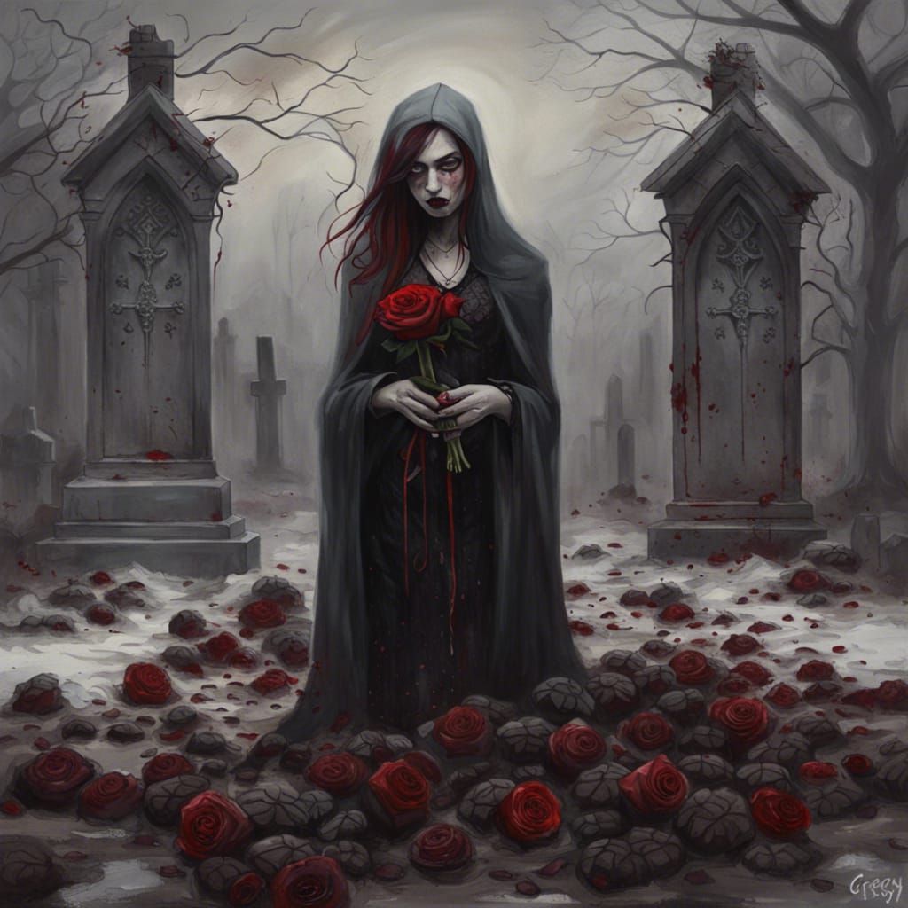 High Gothic Graveyard with Red Roses