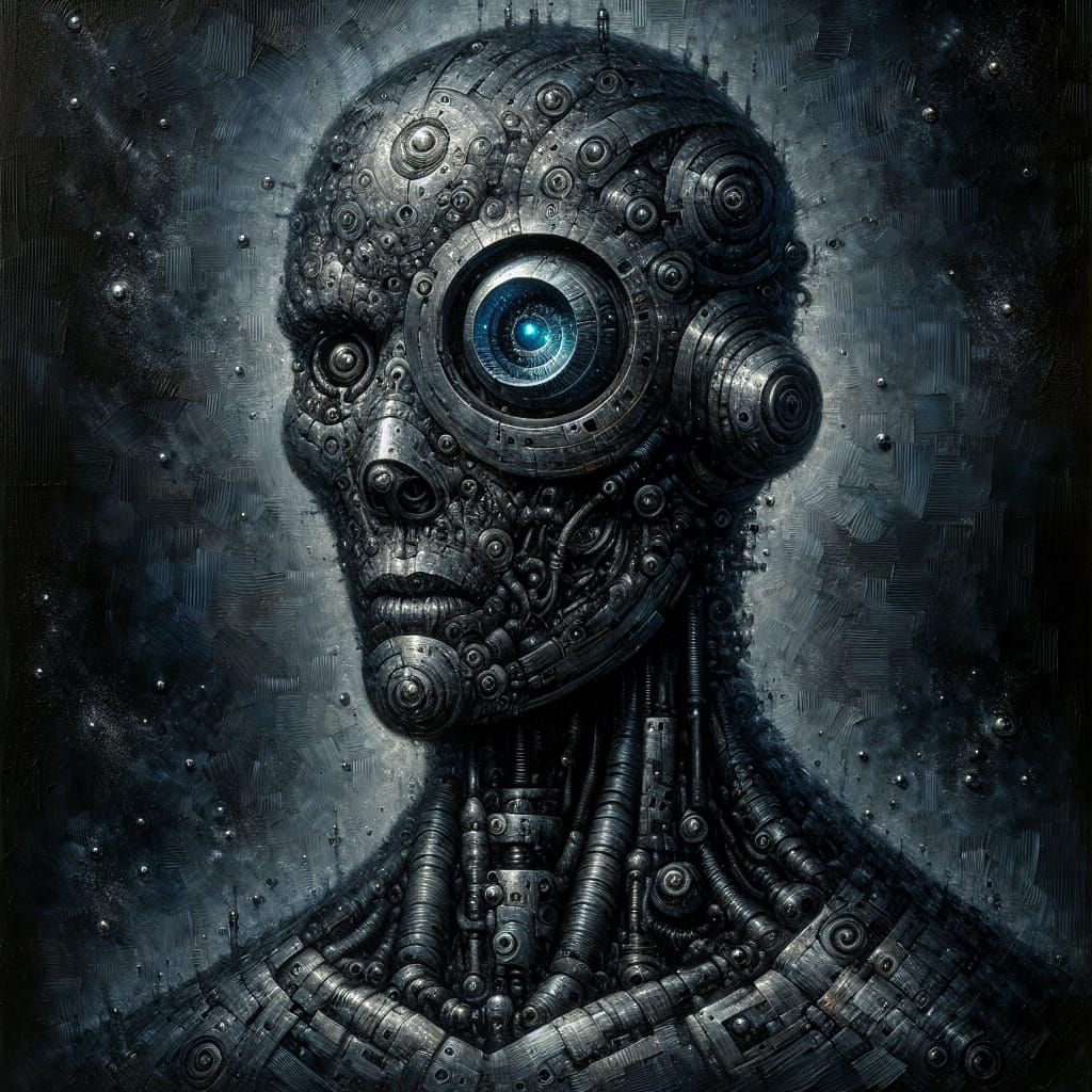 Dystopian Robot Oil Painting with Lens Eye