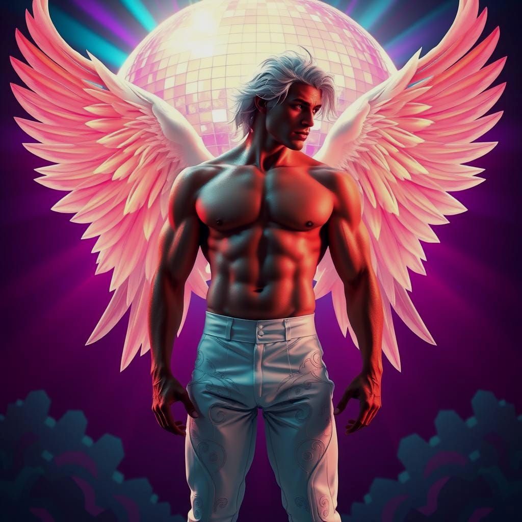 Angelic Adonis in Disco Ball Fantasy Art