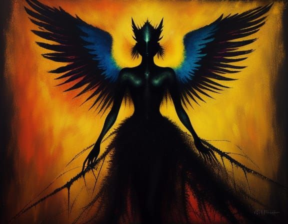 Opalescent Angel in Abstract Expressionism Style