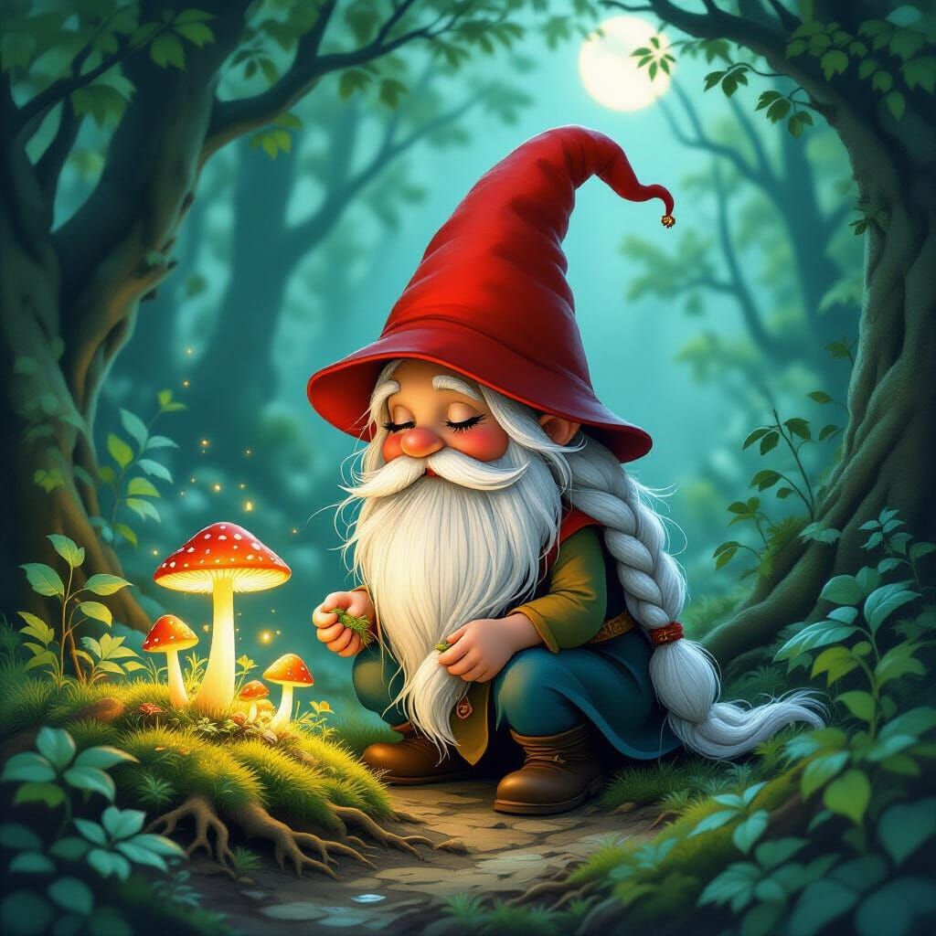 Enchanted Gnome Garden in Moonlight