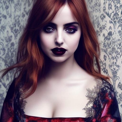 Elegant Ghostly Woman with Red Hair in Dark Fairytale Style