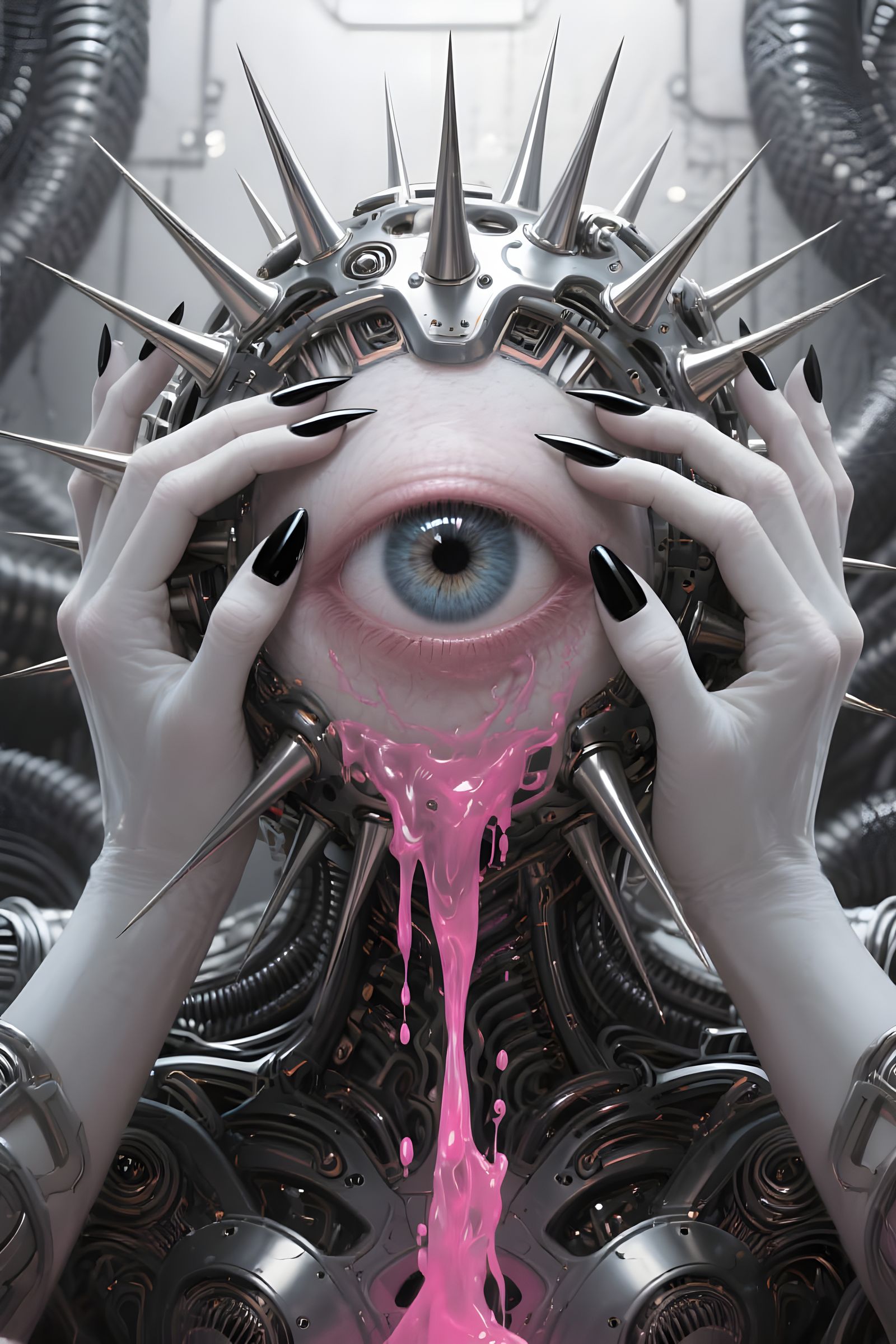 Surreal Metallic Eyes in Biomechanical Style