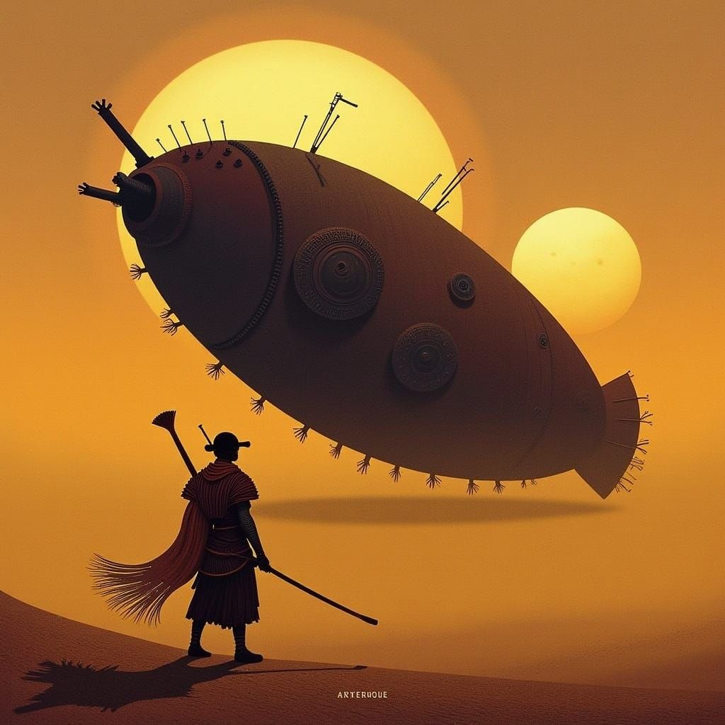 Lone Samurai at Derelict Spaceship, Cinematic Still