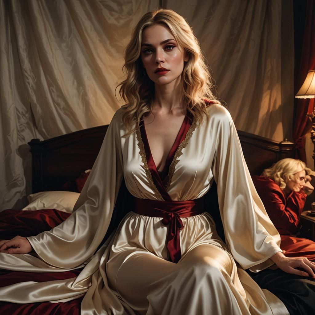 Vampire Woman Approaches Terrified Girl: Hyper-Realistic Art