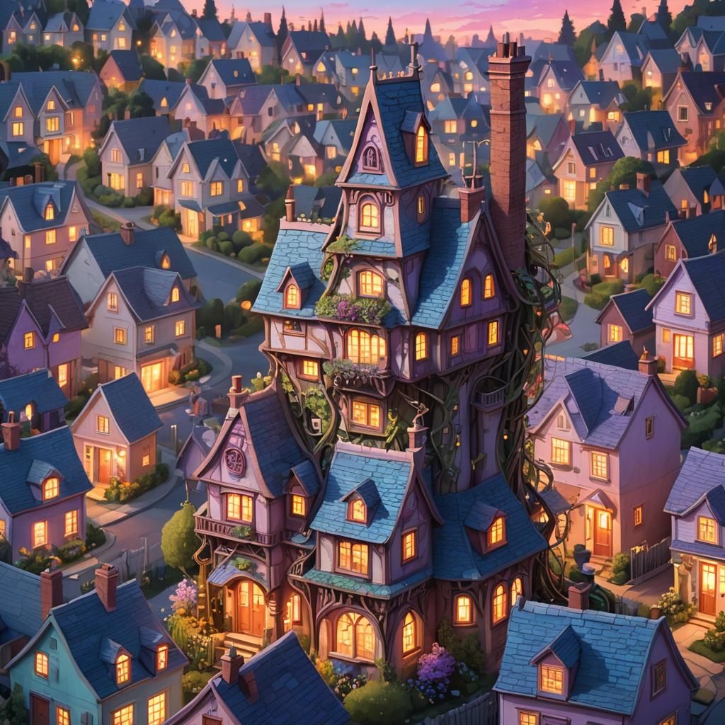 Whimsical Fantasy House in a Suburban Neighborhood