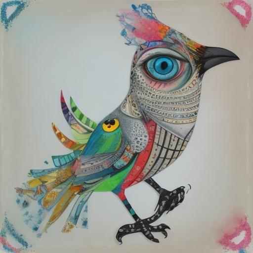 Surreal Bird Portrait in Mixed Media Collage