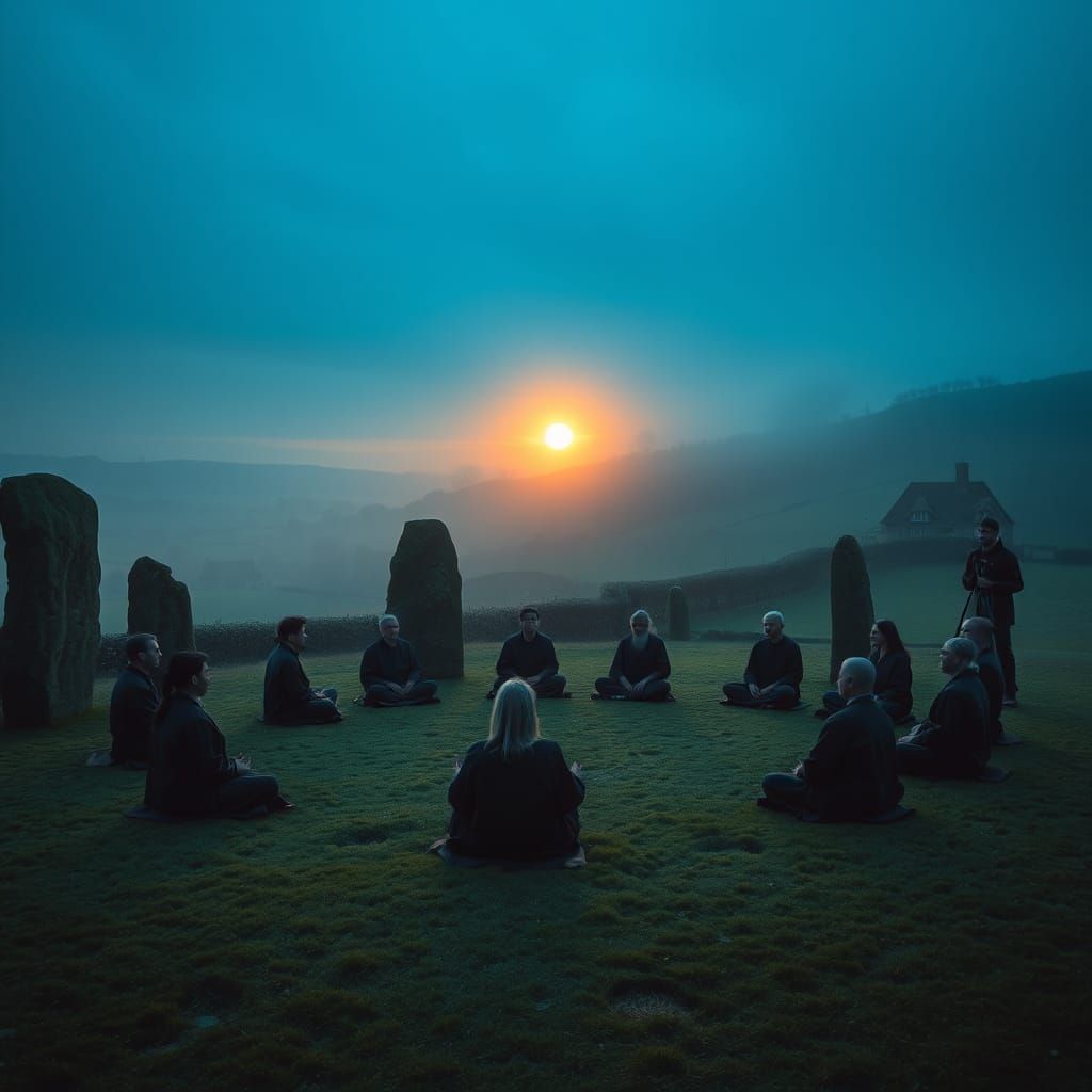 Contemplative Meditation in Cotswolds: A Surreal Scene