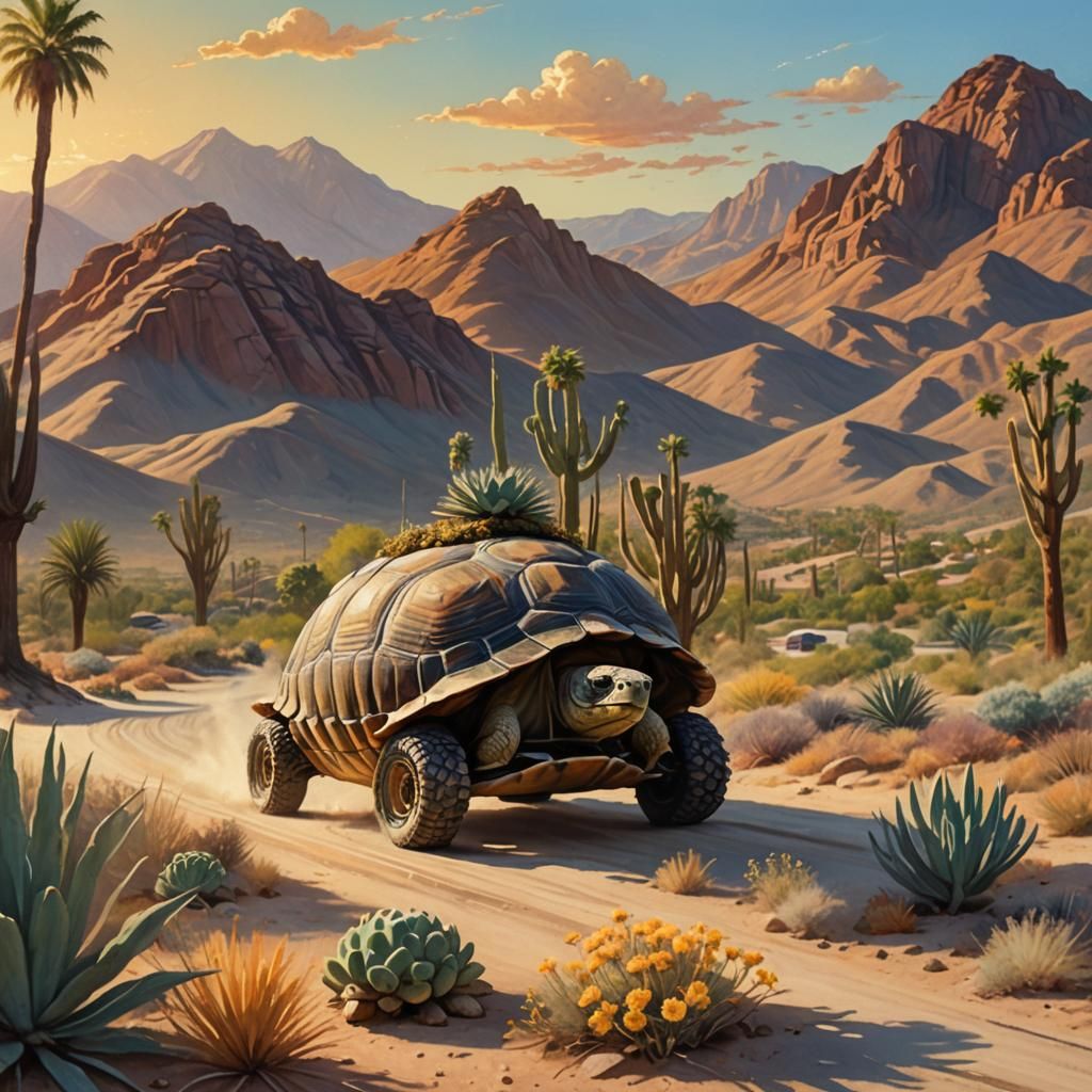Tortoise Drives Through Pasadena Desert: Fantasy Art