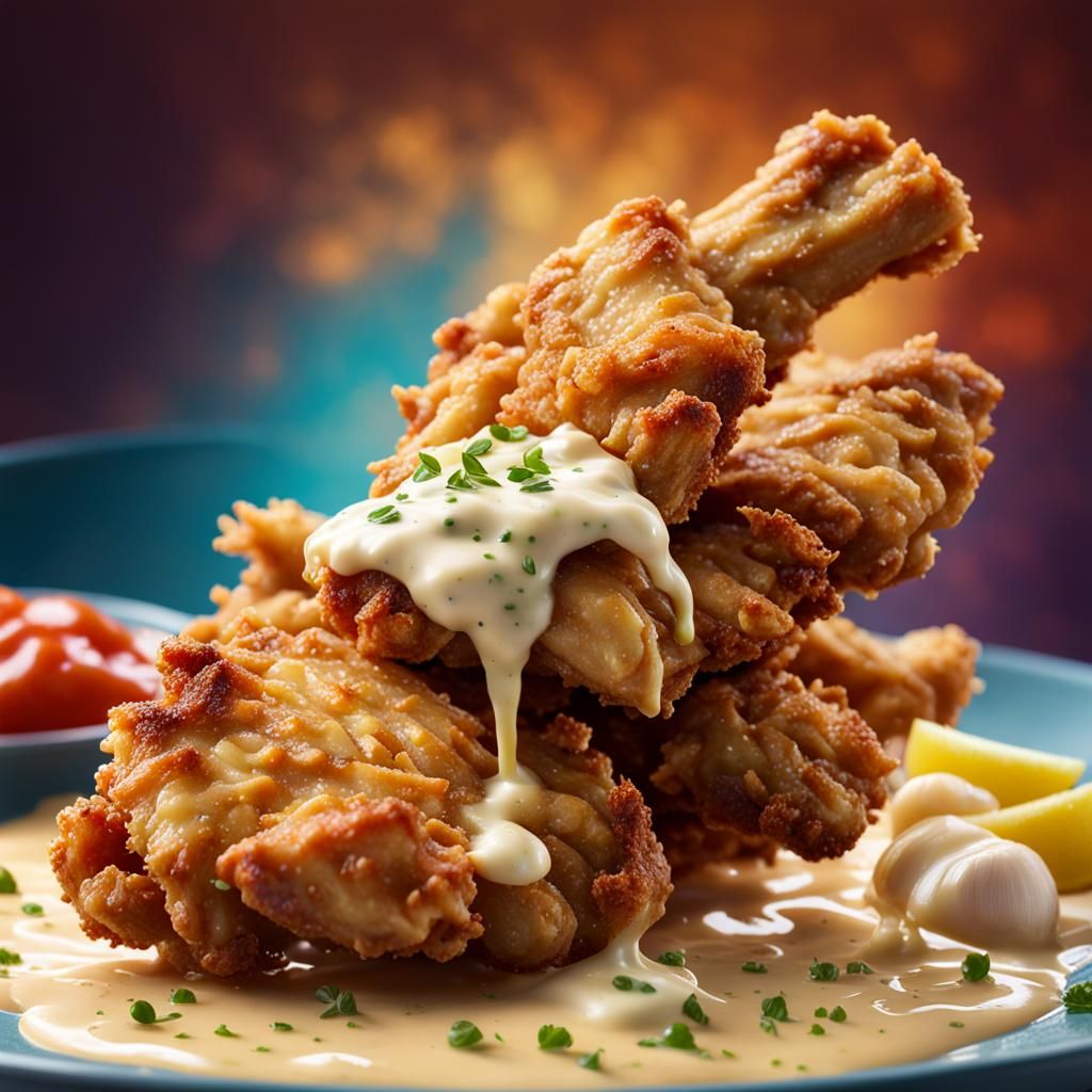 Hyperrealistic Garlic Chicken Goujons with Mayonnaise Dip