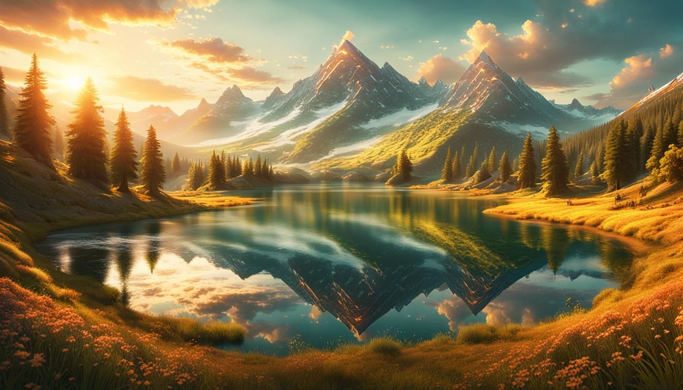 Serene Lakeside Paradise in Blossoming Spring