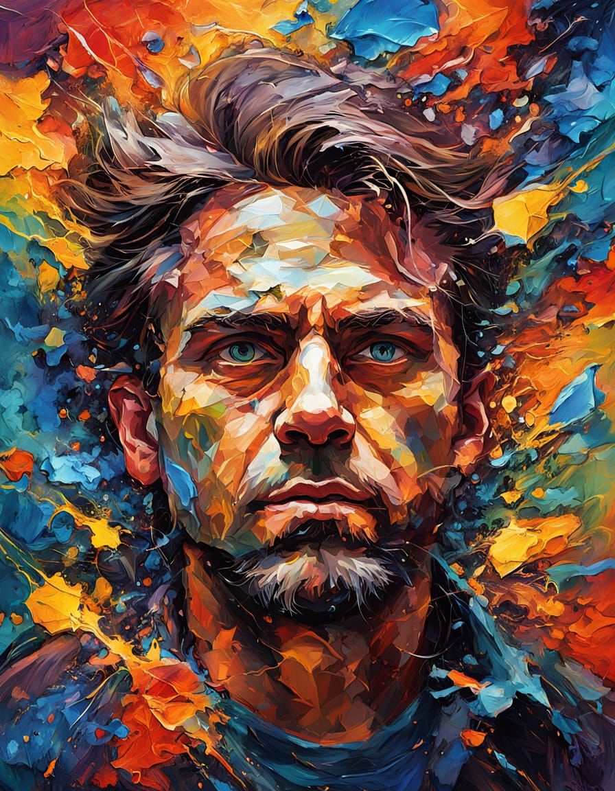 Vibrant Abstract Portrait with Piercing Eyes