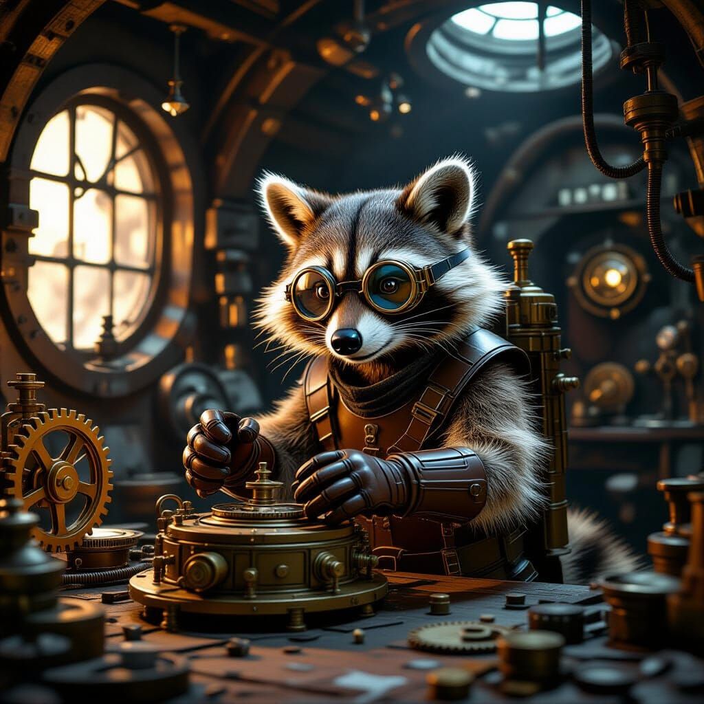 Steampunk Raccoon Time Machine in Secret Lab