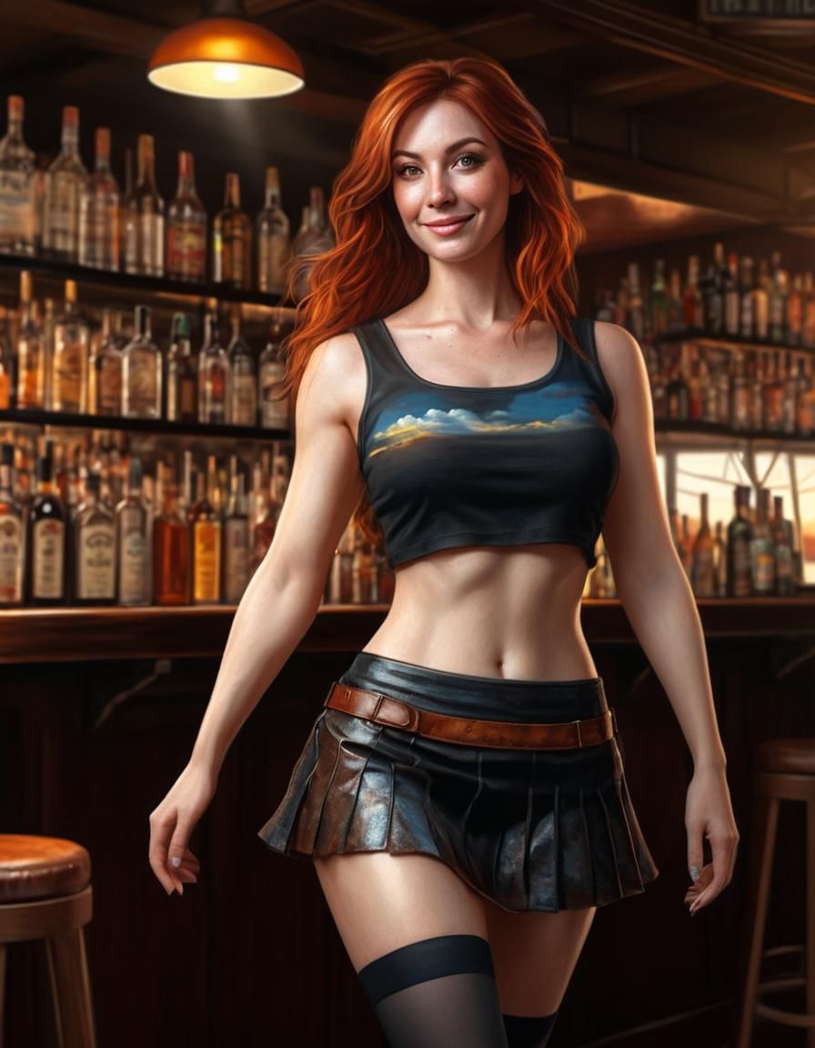 Ethereal Woman Enters Bar: Chiaroscuro Oil Painting