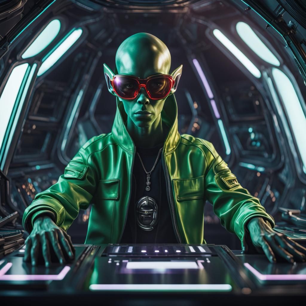 Alien Rapper in Futuristic Spaceship: Digital Masterpiece