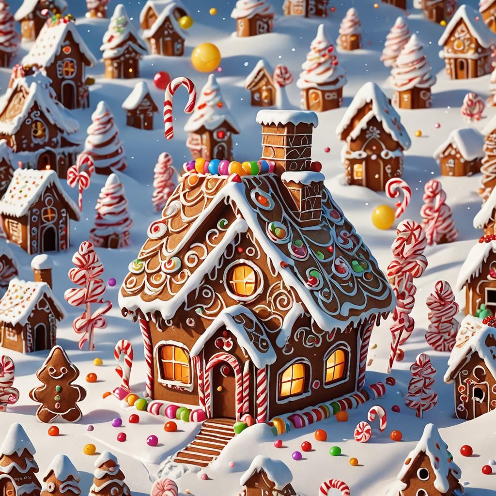 Festive Gingerbread House in Flat Digital Illustration