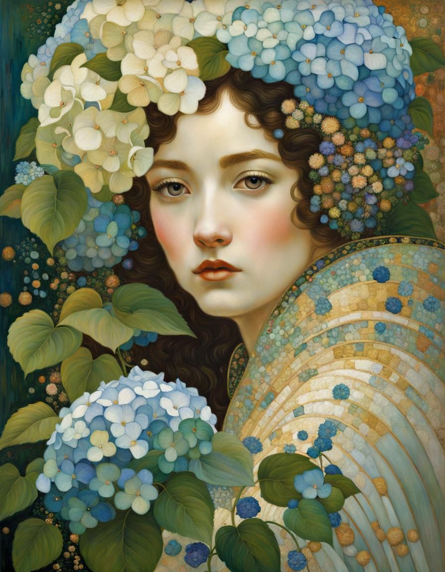 Floral Hydrangea Maiden in Art Nouveau Style