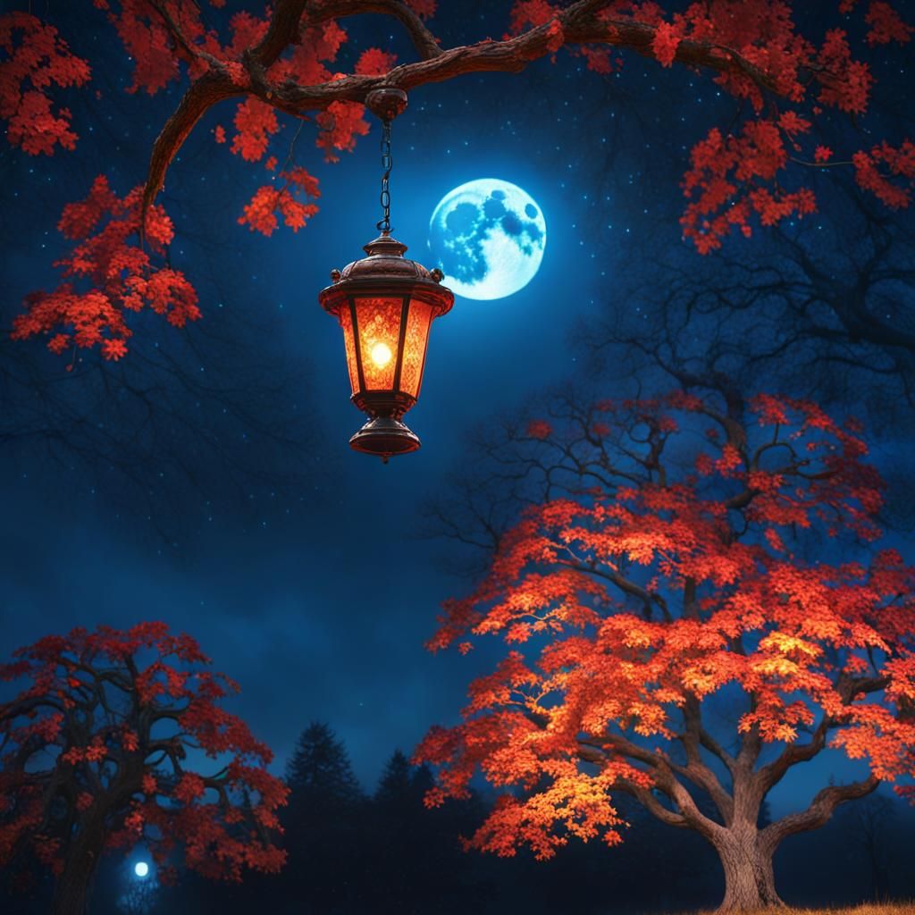 Enchanted Lamp Under a Blue Moon, Digital Painting
