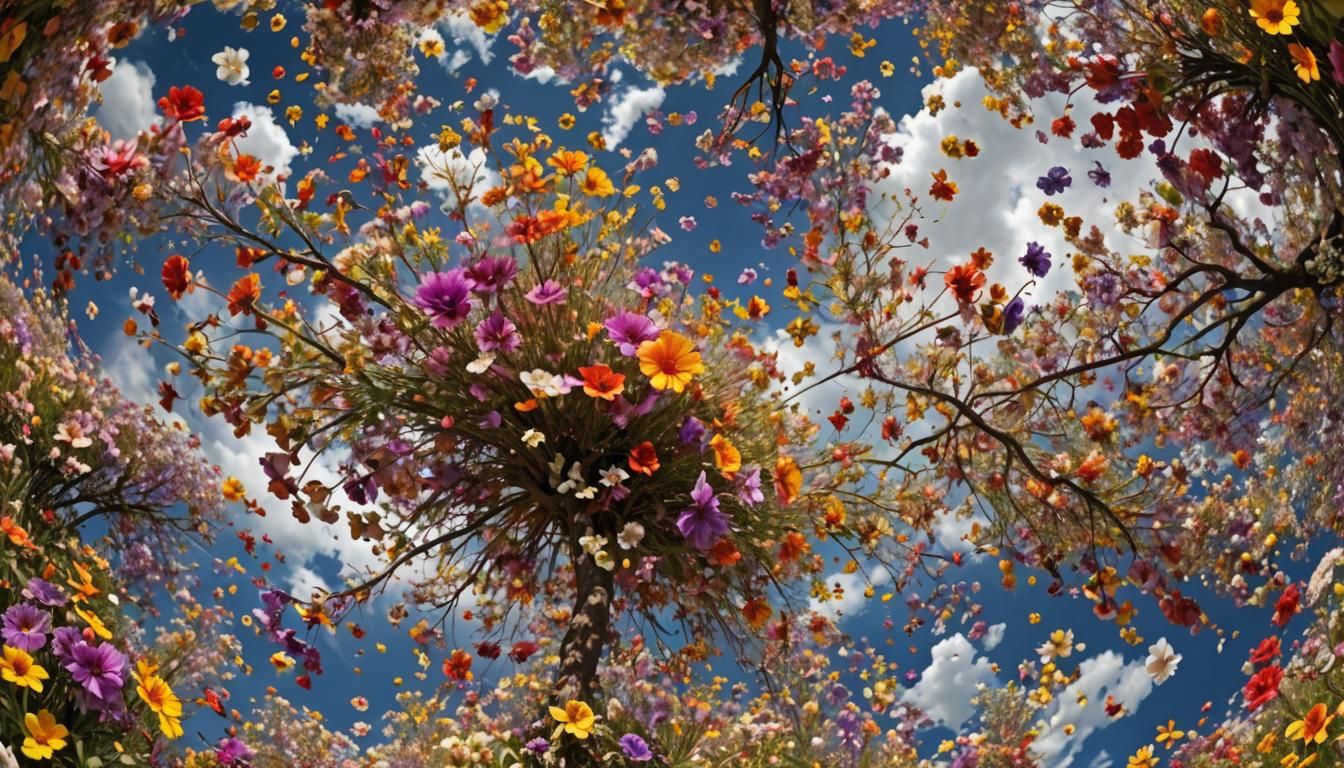 Rainbow Panorama of Flowers in Bloom on Canvas