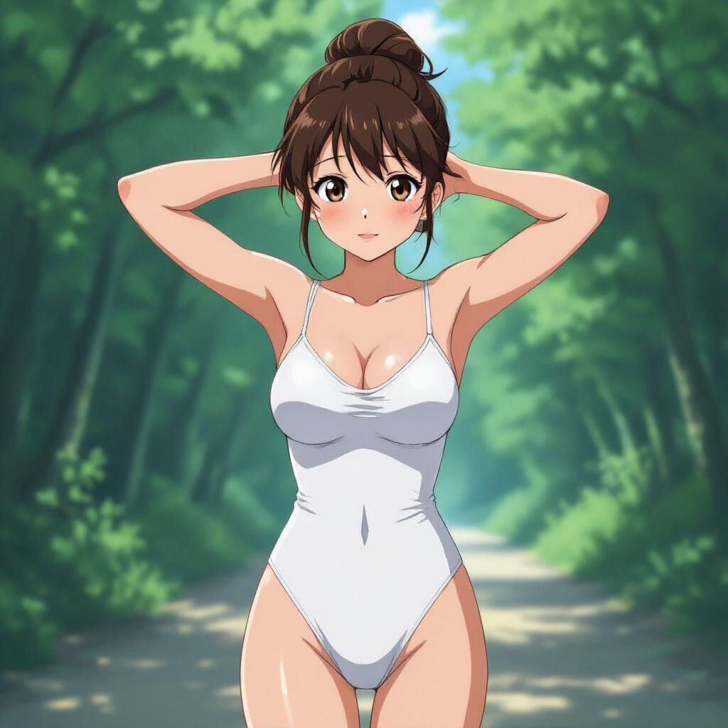 Anime Woman in White Swimsuit, Expressive Character Design