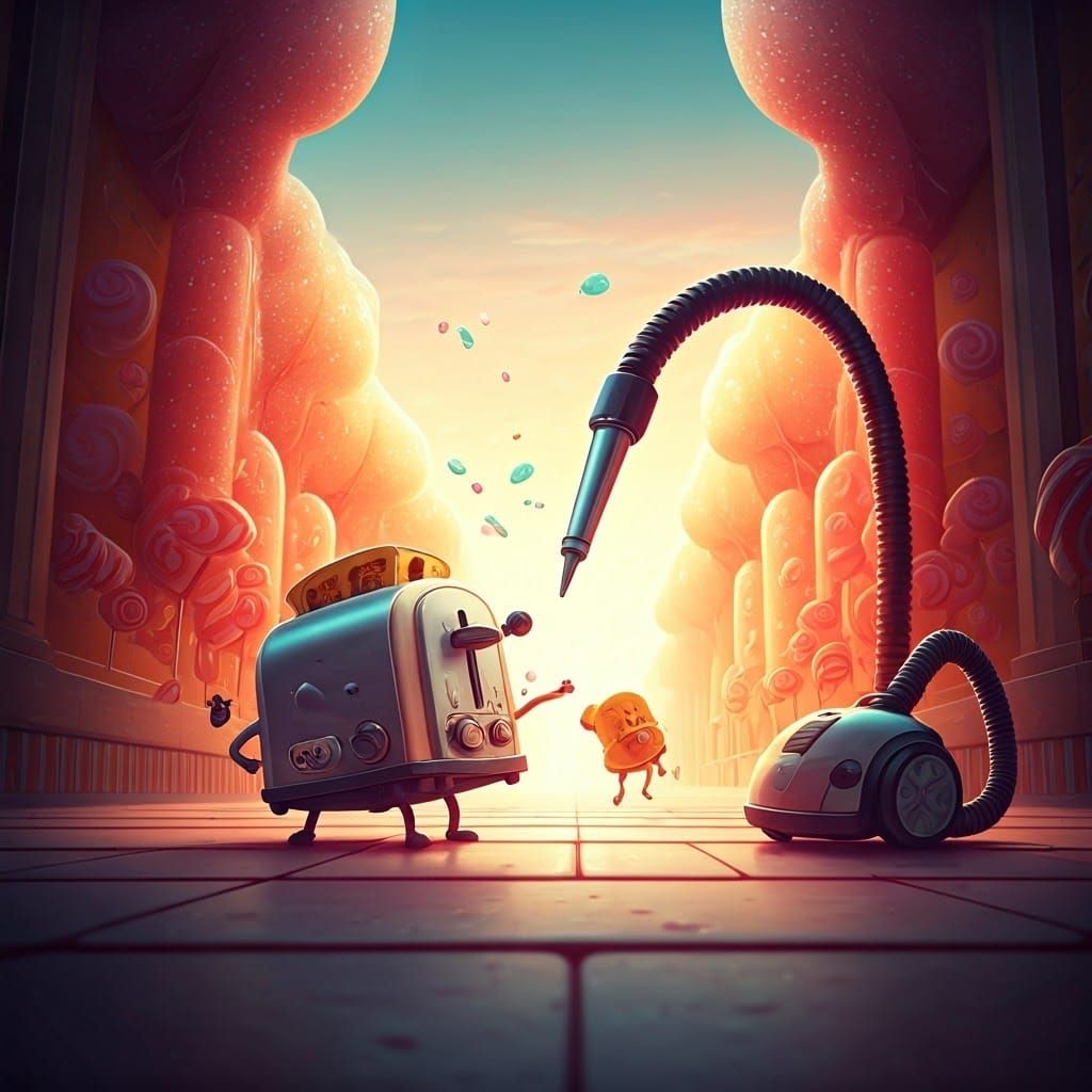 Toaster vs. Vacuum in Candy Art Style