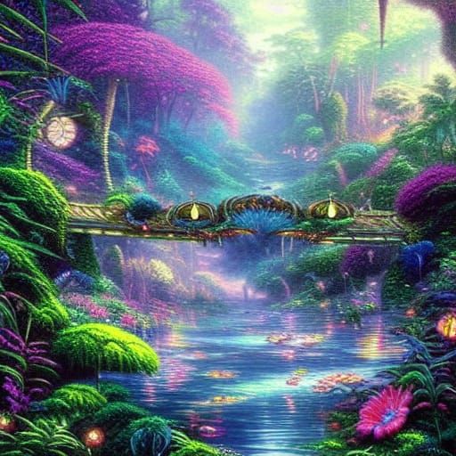 Iridescent Dragonflies in a Luminous Jungle