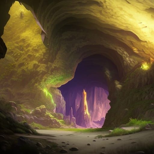 Moon Elf Island Cavern Entrance in Dark Fantasy Style