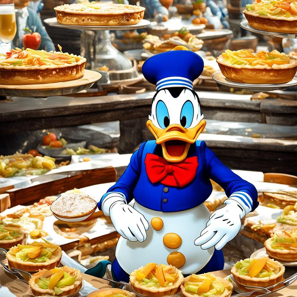 Donald Duck Baking Apple Pie: Hyperrealistic Disney Scene