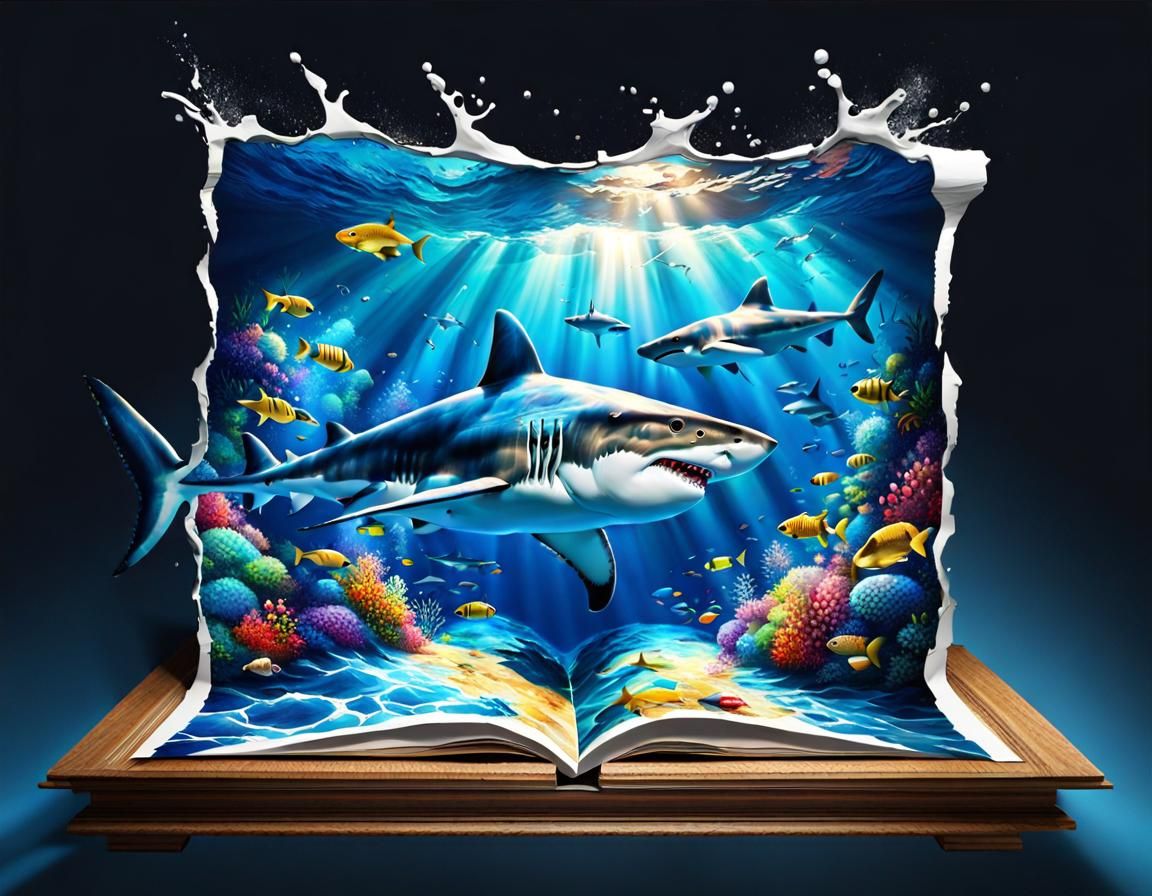 Shark Leaping from Painting in 4D